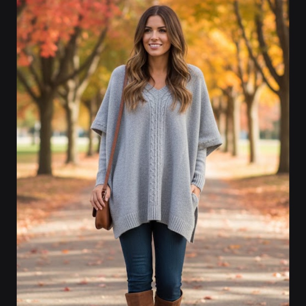Talbots Gray Knit Poncho Sweater